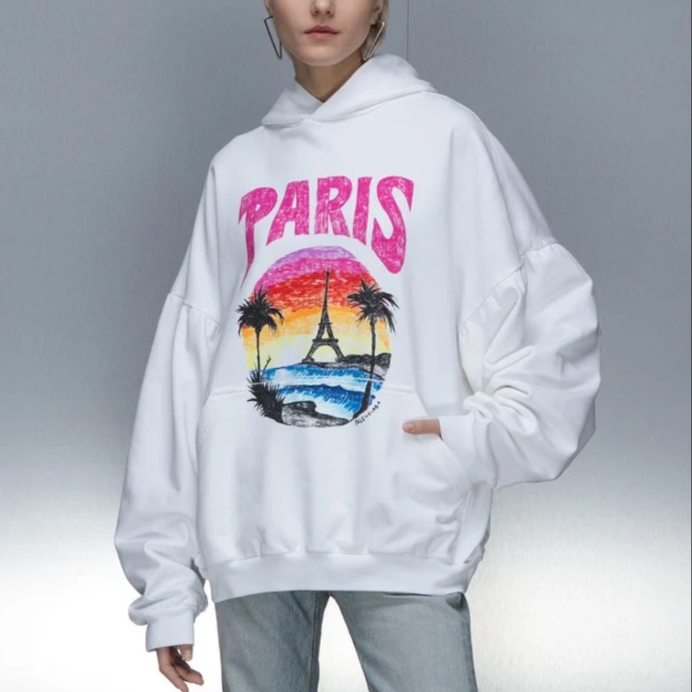 Paris Tropical Round Hoodie White | BALENCIAGA 🌴 - Picture 2 of 8